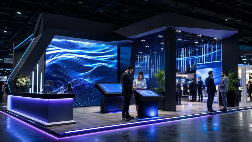 Interactive exhibition stand Dubai with LED wall and touch displays