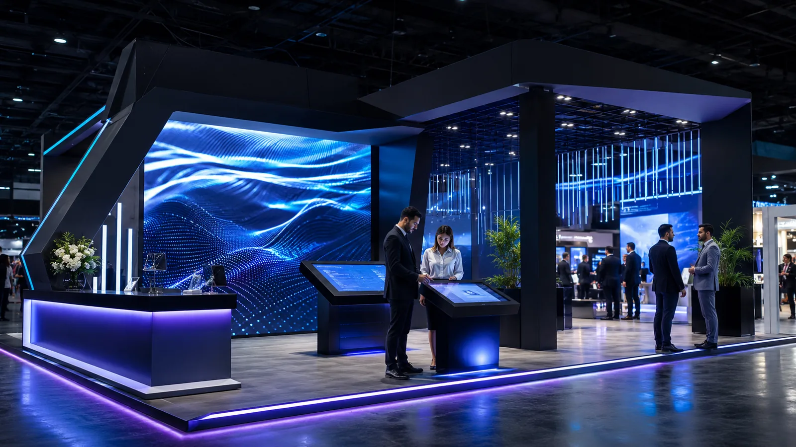 Interactive exhibition stand Dubai with LED wall and touch displays